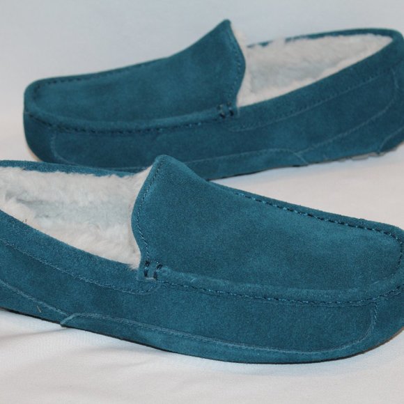 NIB UGG MEN'S ASCOT SUEDE SHEARLING SLIP ON SLIPPERS MARINE BLUEU - Picture 7 of 7